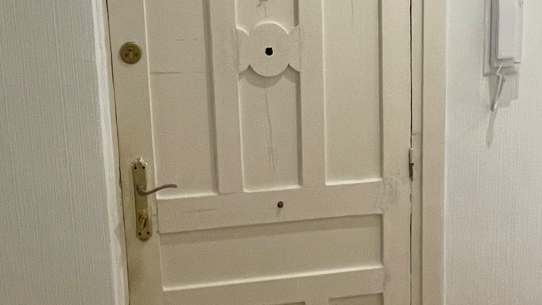 Lacado de puerta de entrada en blanco satinado con rodillo